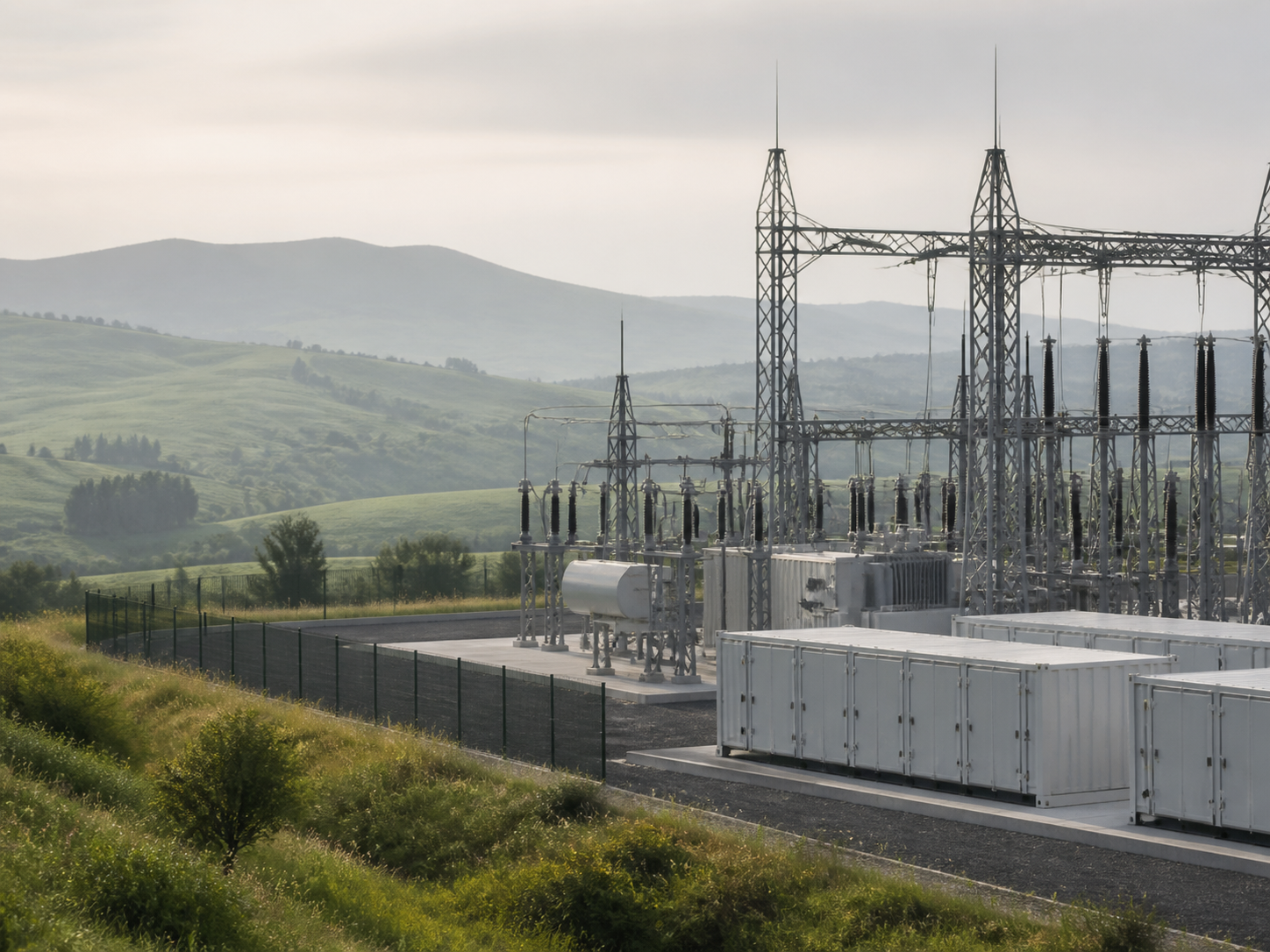 Infrastruttura elettrica in un paesaggio collinare